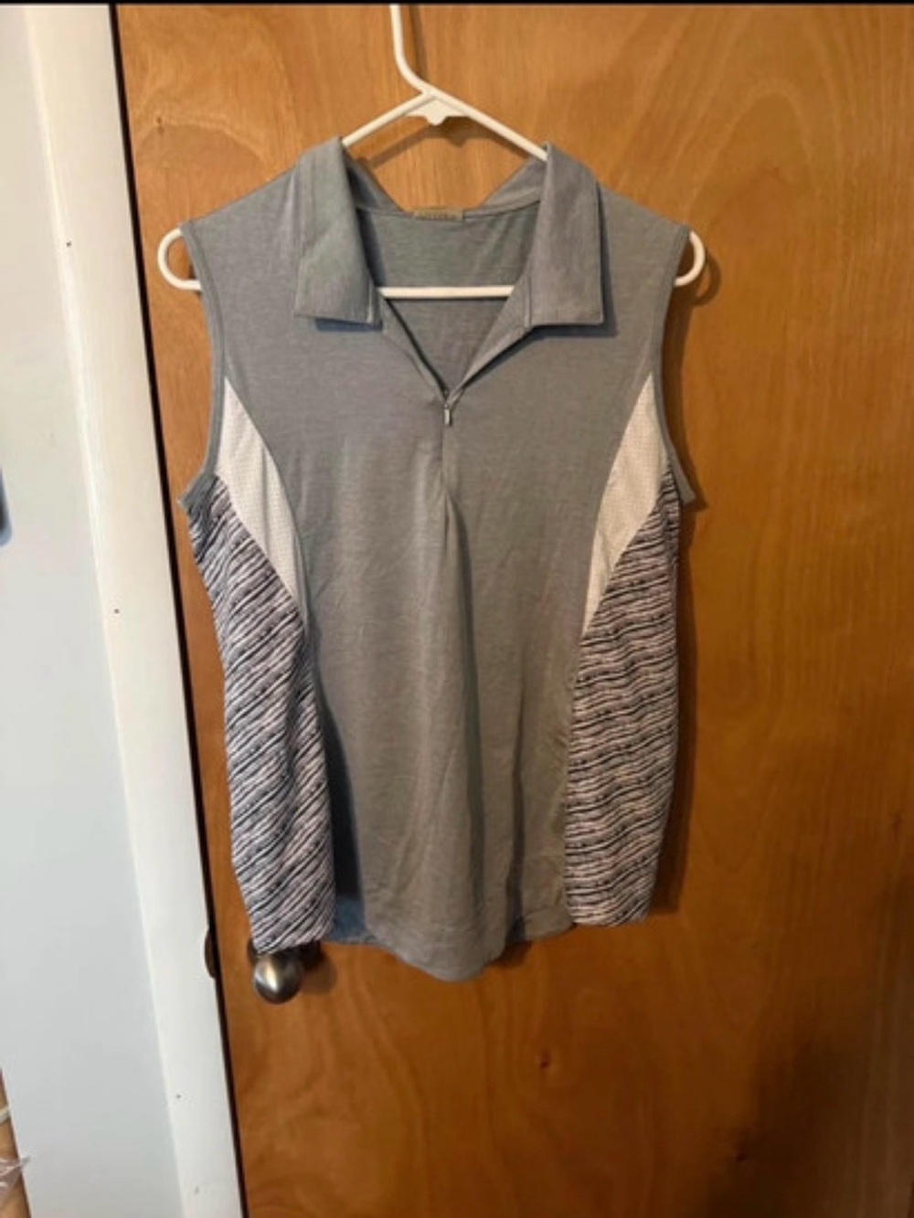 Chaser Gray Sleeveless Polo Tank with Patterned Side Panels
